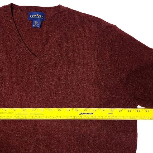 Club Room 100% Lambs Wool V-Neck Sweater Mens Large Maroon Lightweight Preppy - Picture 5 of 7